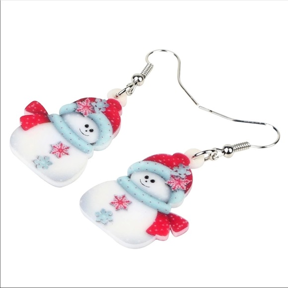 Snowman Snowflake with Scarf Acrylic Earrings - Picture 5 of 6
